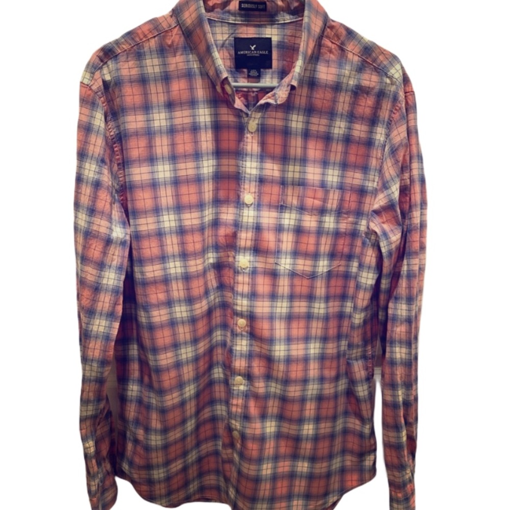 Like new! Lg American Eagle 🦅 pink/blue plaid l/s